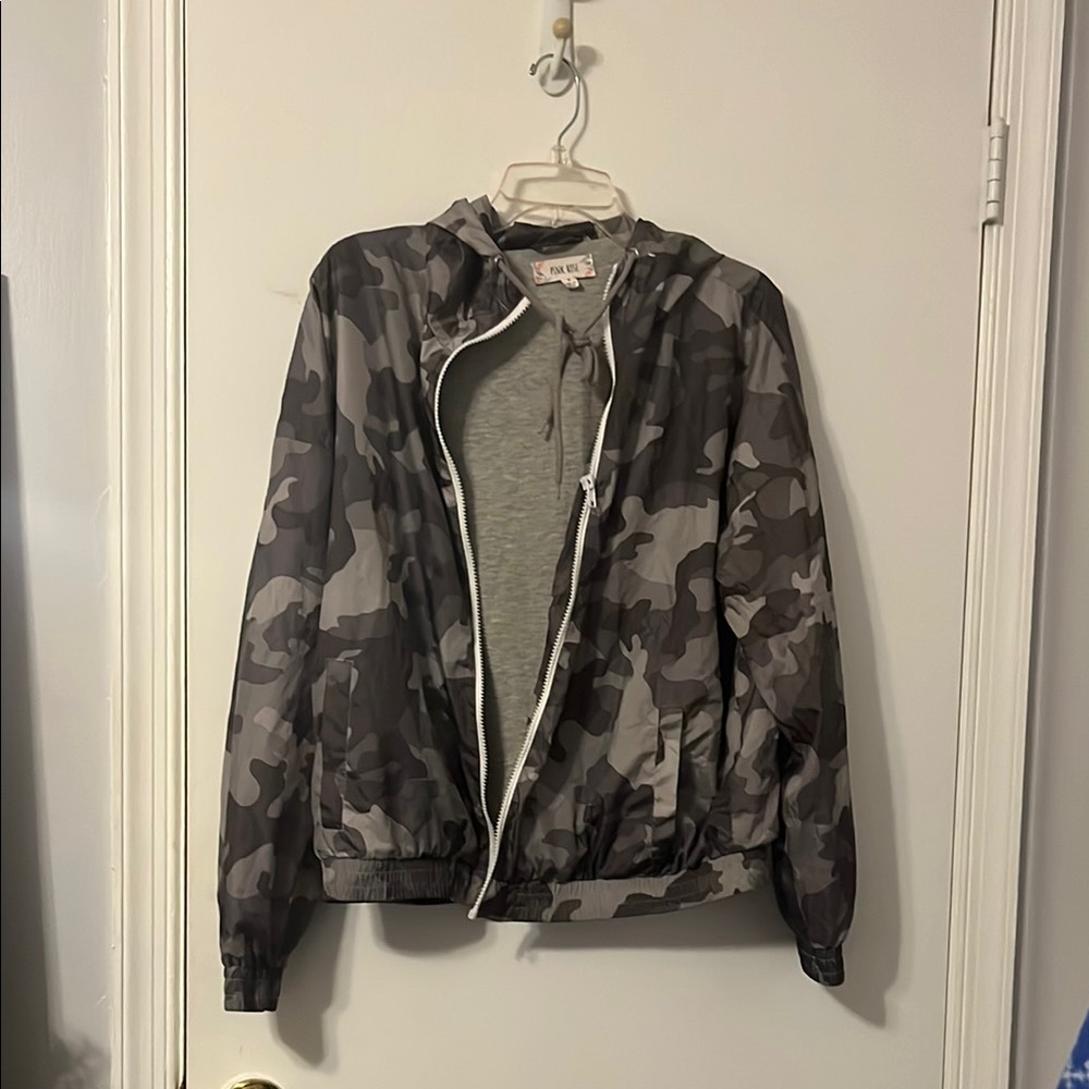 Pink Rose Gray and Black Windbreaker Jacket